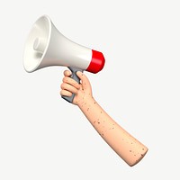 3D vitiligo hand holding megaphone, collage element psd