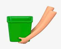 3D hands holding recycling bin, collage element psd