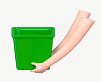 3D hands holding recycling bin, collage element psd