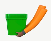 3D hands holding recycling bin, collage element psd