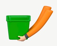 3D hands holding recycling bin, collage element psd