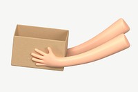 3D hands holding box, collage element psd