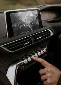 Car dashboard interior, digital device
