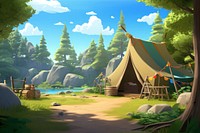 Architecture outdoors cartoon camping. AI generated Image by rawpixel.