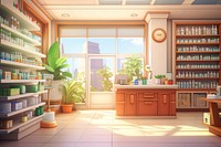 Pharmacy cartoon shelf plant. AI generated Image by rawpixel.