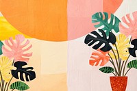 Colorful monstera houseplant paper craft illustration