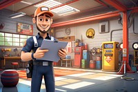 3D mechanic in a garage illustration