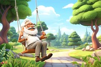 3D senior man on swing illustration