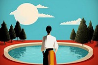 Woman looking at pool  illustration