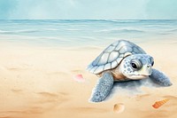 Sea turtle on beach illustration background, digital art