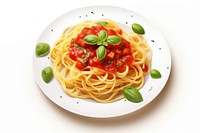 Spaghetti pasta plate tomato. 