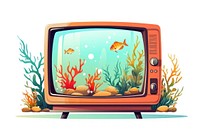 Television screen fish white background. 