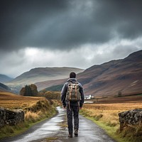 Backpack walking standing cloud. 