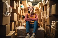 Cardboard sitting box women. 