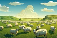 Field sheep landscape grassland. 