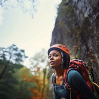 Adventure mountain climbing backpacker. 