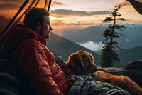 Dog outdoors camping nature. 