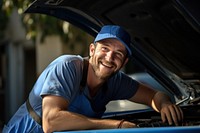 Mechanic portrait vehicle smiling. 