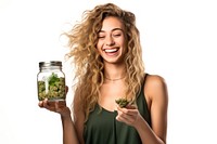 Smiling adult woman jar. 