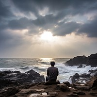 Sitting cloud rock landscape. AI generated Image by rawpixel.