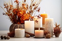 Candle burning table arrangement. 