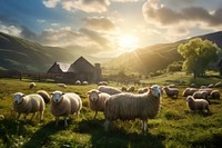 Nature sheep farm landscape. 