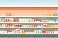 Shelf supermarket pharmacy arrangement. 