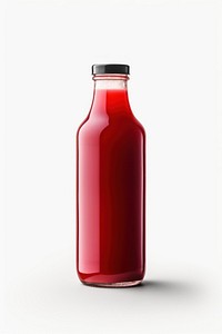 Red juice bottle drink white background. 