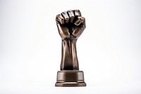 Trophy bronze fist white background. 