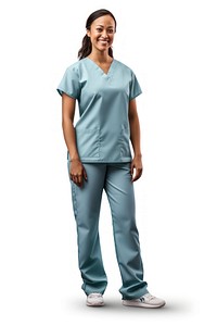 Smiling adult nurse white background. 