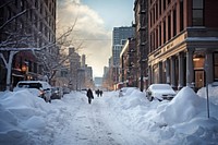 Snow city architecture blizzard. AI generated Image by rawpixel.