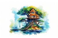 Architecture outdoors painting nature. AI generated Image by rawpixel.