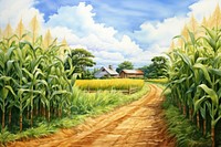 Agriculture landscape outdoors painting. 