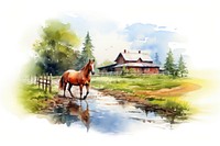 Horse farm architecture landscape. AI generated Image by rawpixel.