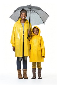 Raincoat umbrella holding child. 