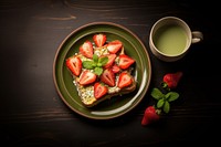 Plate cup strawberry fruit. AI generated Image by rawpixel.