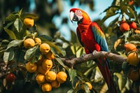 Parrot fruit animal plant. AI generated Image by rawpixel.