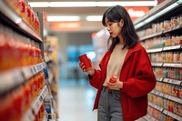 Supermarket bottle adult woman. 