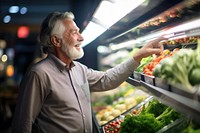 Supermarket vegetable choosing adult. 