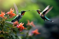 Hummingbird animal flower green. AI generated Image by rawpixel.