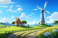 Landscape outdoors windmill turbine. 