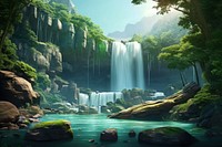 Waterfall forest landscape outdoors. 