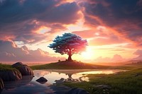 Landscape panoramic outdoors sunset. AI generated Image by rawpixel.