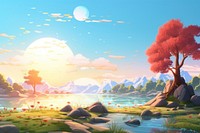 Landscape outdoors painting cartoon. AI generated Image by rawpixel.