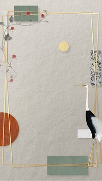Vintage crane bird iPhone wallpaper, gold frame