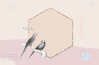 Vintage bird background, pastel hexagon frame