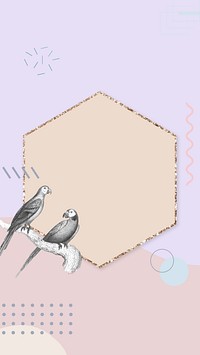 Vintage bird iPhone wallpaper, pastel hexagon frame