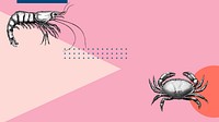 Pink abstract geometric HD wallpaper, prawn and crab border