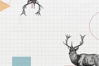 Off-white grid background, stag deer border