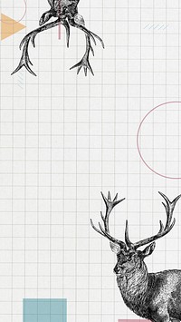 Off-white grid iPhone wallpaper, stag deer border